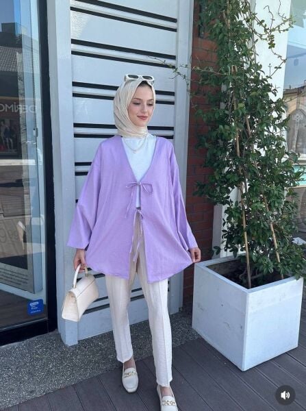Çift Bağcıklı Pinterest Kimono lila - standart