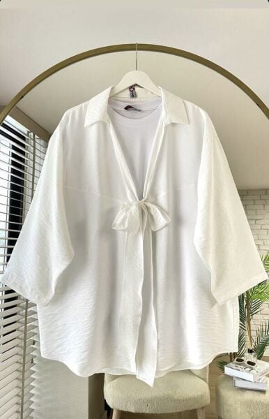 Bağlamalı Pinterest Kimono ekru - standart