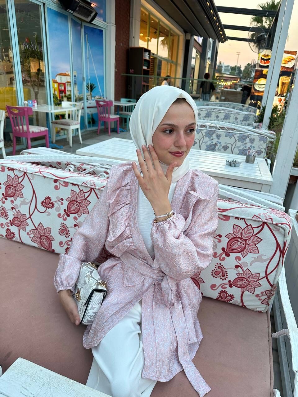 Önü Fırfırlı Bağlamalı Kimono şeker pembe - 1