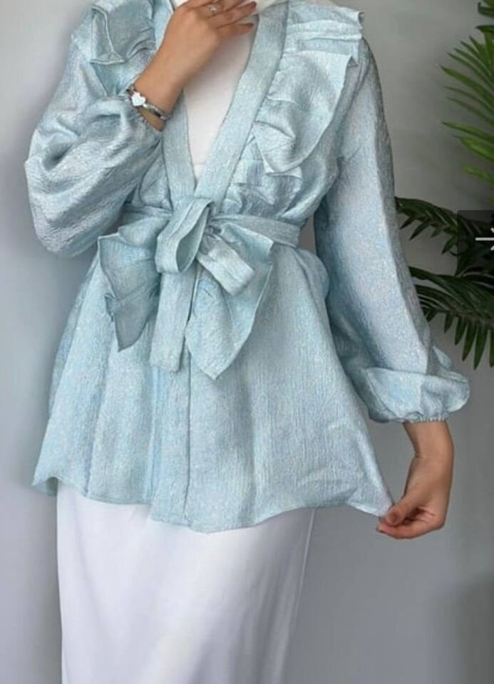 Önü Fırfırlı Bağlamalı Kimono bebe mavi - 2