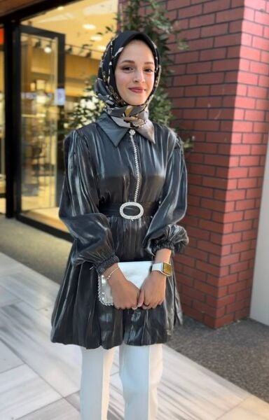 Önü Taşlı Kemerli Tunik antrasit - 1