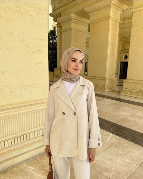 Keten Blazer Ceket bej - 36
