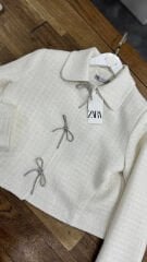 Fiyonklu Bağlamalı Orj Marka Tüvit Ceket ekru - s