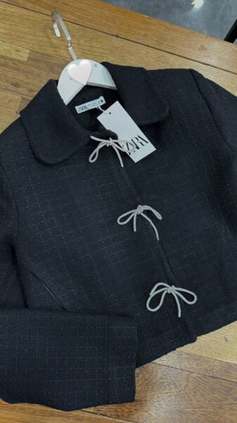 Fiyonklu Bağlamalı Orj Marka Tüvit Ceket siyah - l