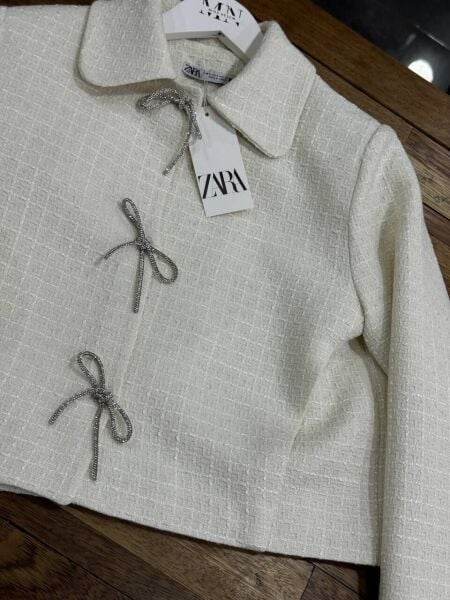 Fiyonklu Bağlamalı Orj Marka Tüvit Ceket ekru - l