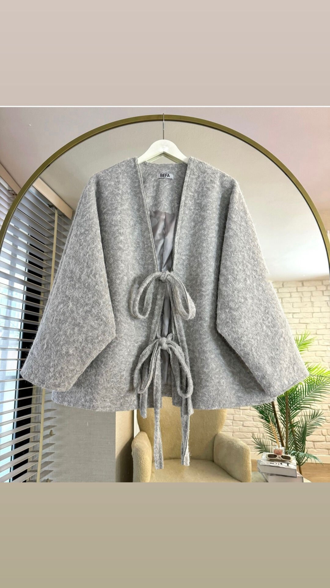 Çift Bağcıklı Tasarım Astarlı Kaşe Ceket açık gri - standart