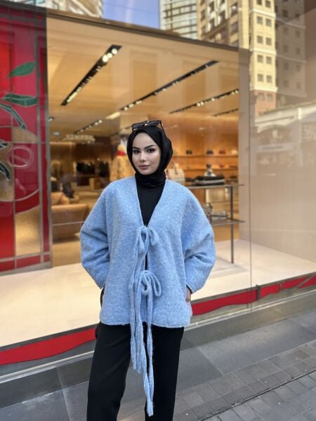 Çift Bağcıklı Tasarım Astarlı Kaşe Ceket bebe mavi - standart