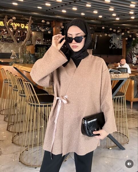 Yandan Bağcıklı Pinterest Buklet Ceket bej - s-m