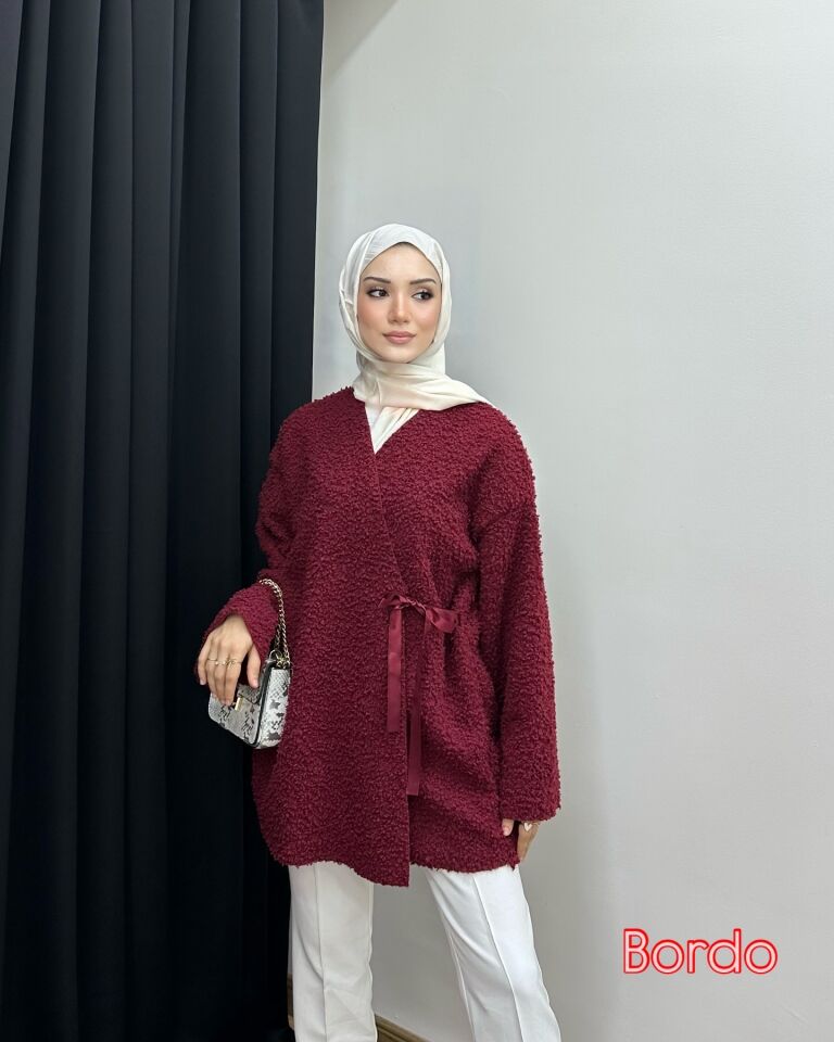 Yandan Bağcıklı Pinterest Buklet Ceket bordo - s-m