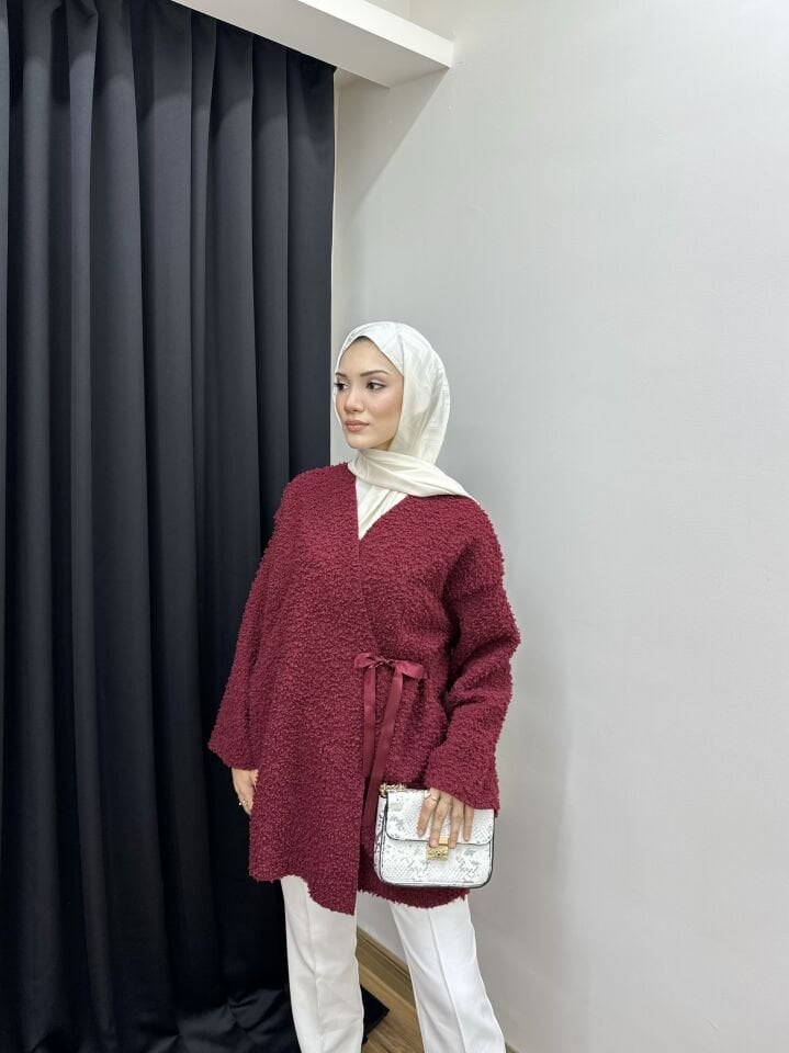 Yandan Bağcıklı Pinterest Buklet Ceket bordo - s-m