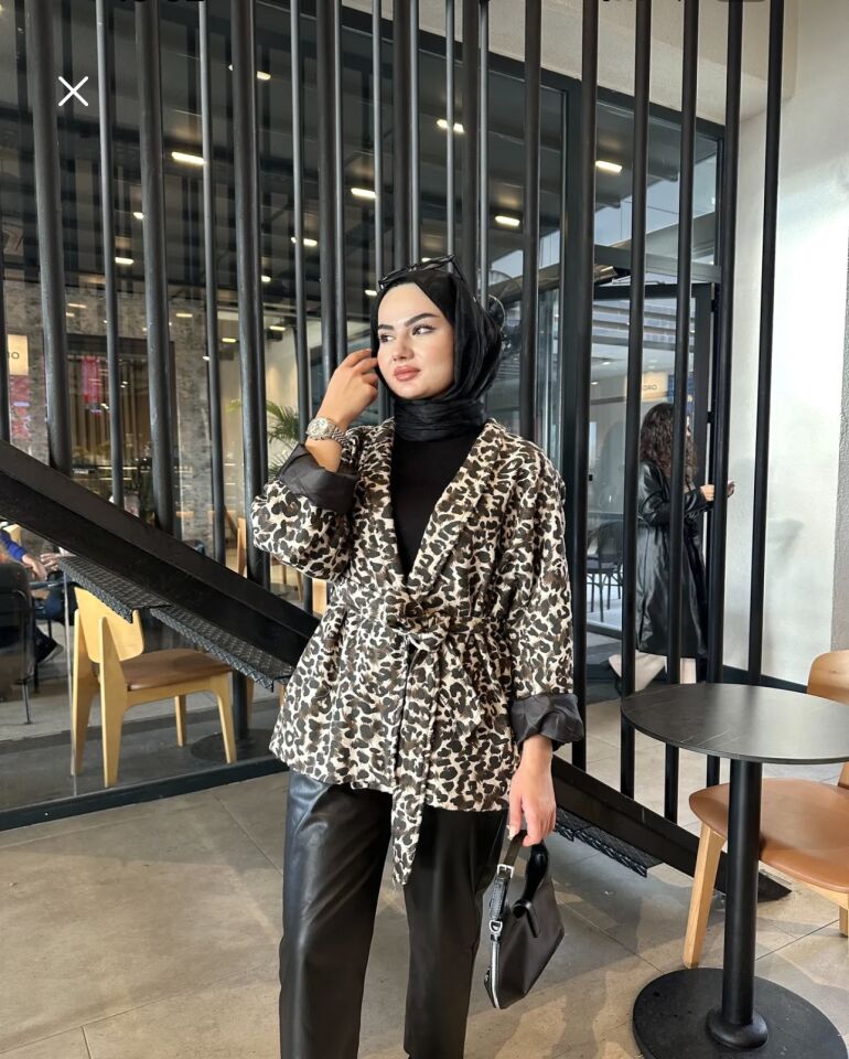 Astarlı Leopar Kaşe Ceket leopar - l