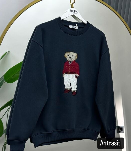 Ayıcıklı 3 İplik Şardonlu  Sweat antrasit - s