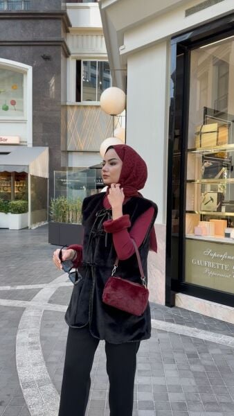 Bağlamalı Peluş Angora Yelek siyah - s-m