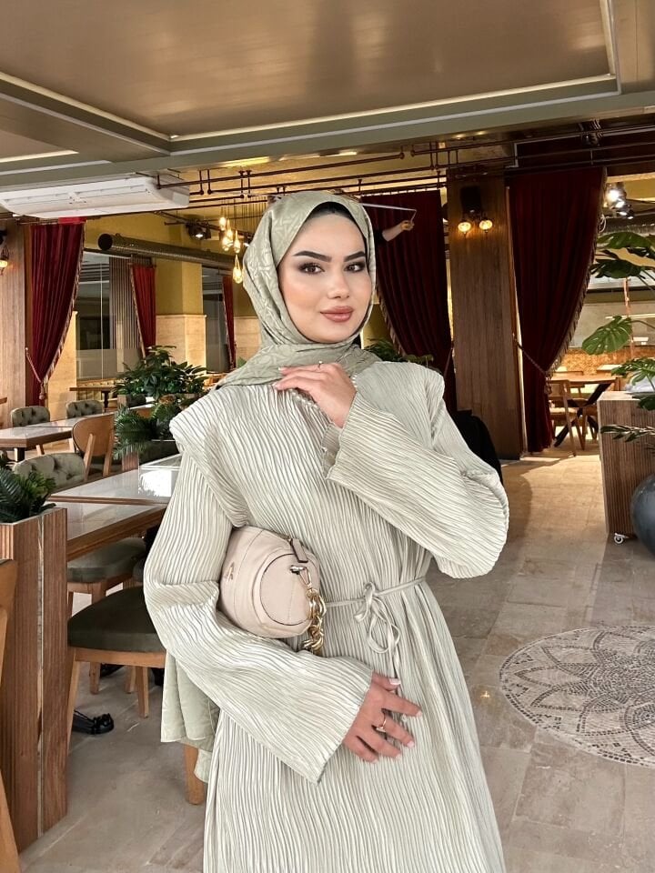 Shinny Tasarım Saten Elbise çağla yeşili - l-xl