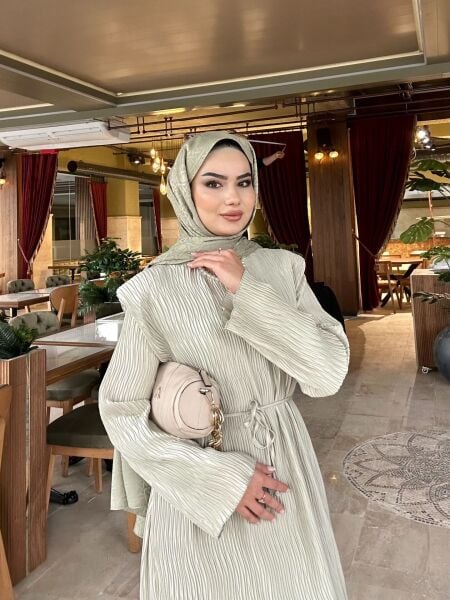 Shinny Tasarım Saten Elbise çağla yeşili - l-xl