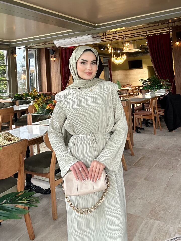 Shinny Tasarım Saten Elbise çağla yeşili - l-xl