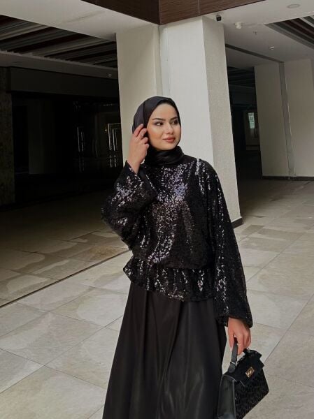 Belden Lastikli Payet Bluz siyah - standart