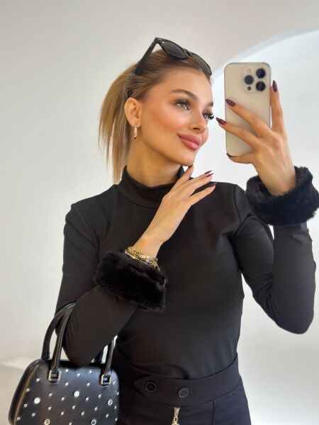 Likralı Peluş Bady siyah - l