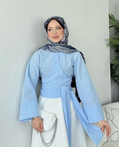 Kuşak Detaylı Gömlek bebe mavi - s