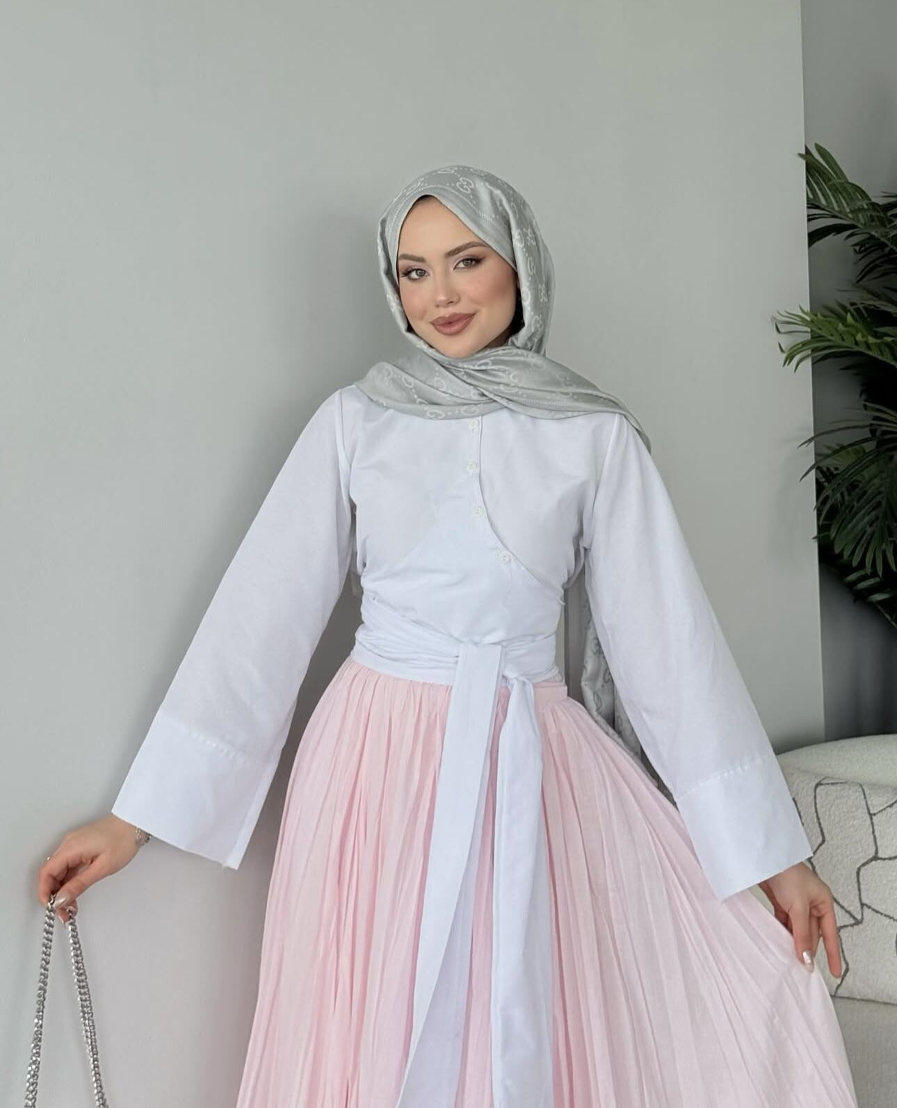 Kuşak Detaylı Gömlek beyaz - l
