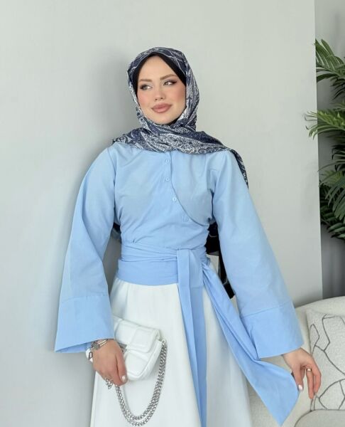 Kuşak Detaylı Gömlek bebe mavi - l