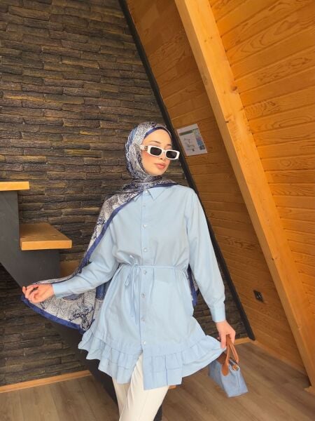 Belden Bağcıklı Tunik açık mavi - s-m