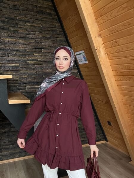 Belden Bağcıklı Tunik bordo - l-xl