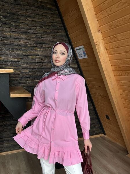 Belden Bağcıklı Tunik şeker pembe - l-xl