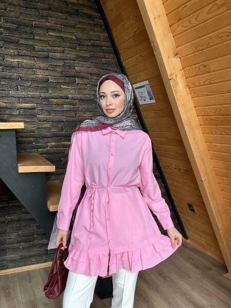 Belden Bağcıklı Tunik şeker pembe - l-xl