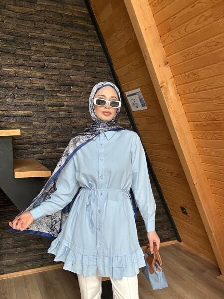 Belden Bağcıklı Tunik açık mavi - l-xl