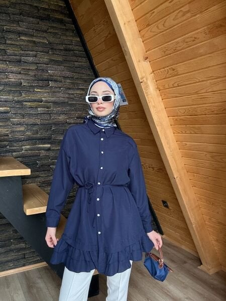 Belden Bağcıklı Tunik lacivert - l-xl