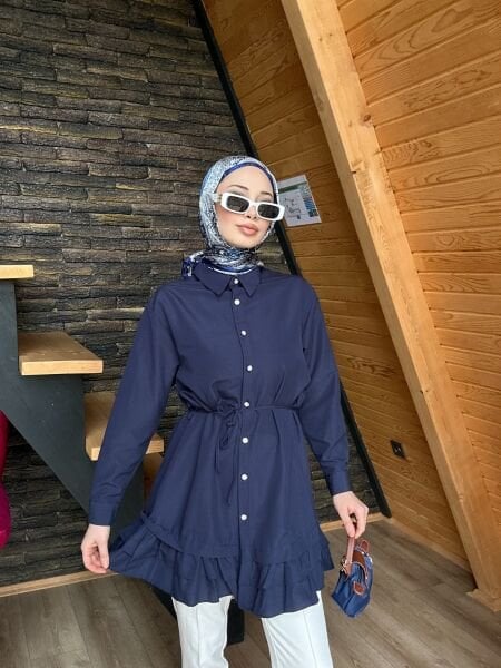 Belden Bağcıklı Tunik lacivert - l-xl