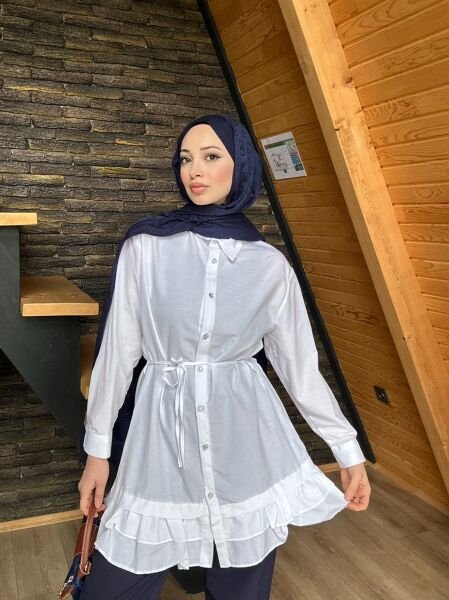 Belden Bağcıklı Tunik beyaz - l-xl