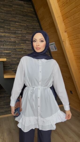 Belden Bağcıklı Tunik beyaz - l-xl