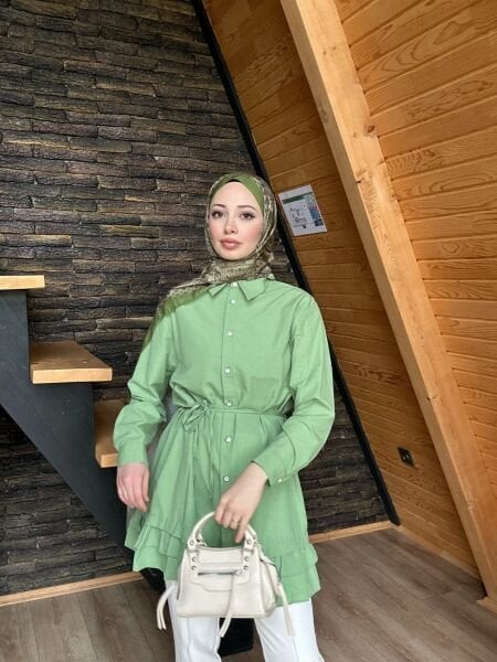 Belden Bağcıklı Tunik mint yeşili - l-xl