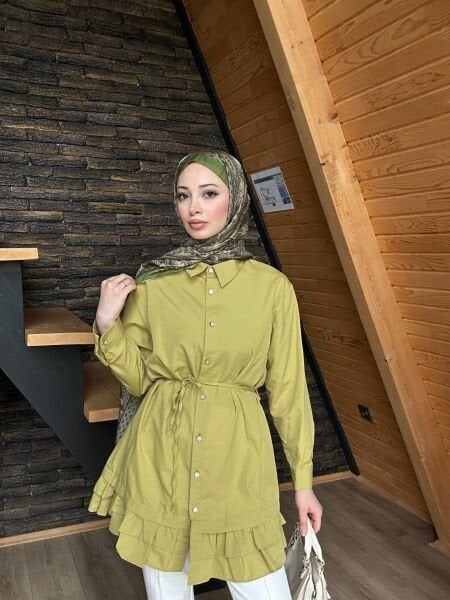 Belden Bağcıklı Tunik yağ yeşili - l-xl