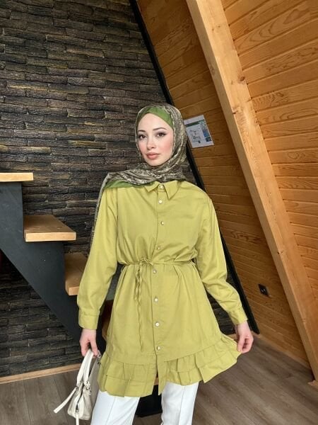 Belden Bağcıklı Tunik yağ yeşili - l-xl