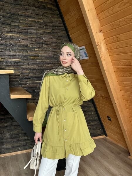 Belden Bağcıklı Tunik yağ yeşili - l-xl