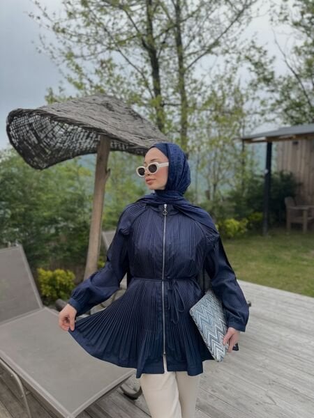 Bağcıklı Piliseli Ceket lacivert - 1