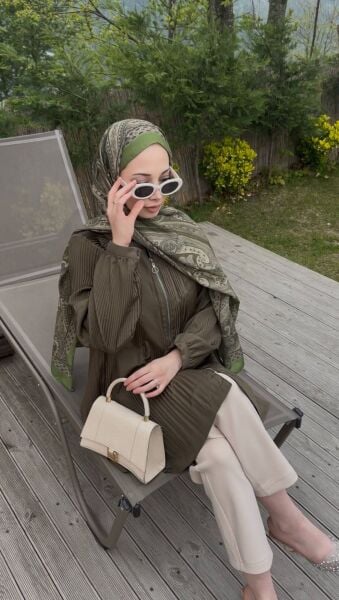 Bağcıklı Piliseli Ceket haki - 1