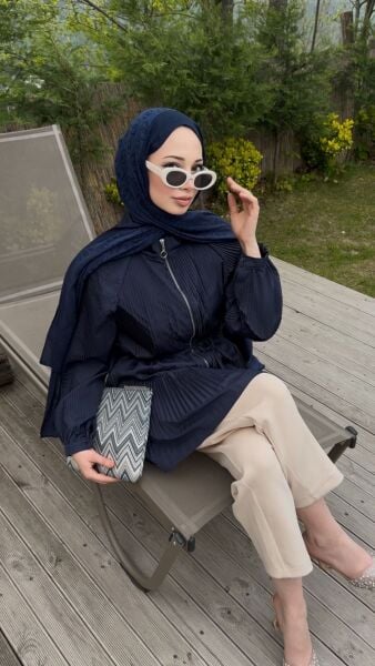 Bağcıklı Piliseli Ceket lacivert - 2