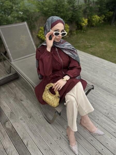 Bağcıklı Piliseli Ceket bordo - 2