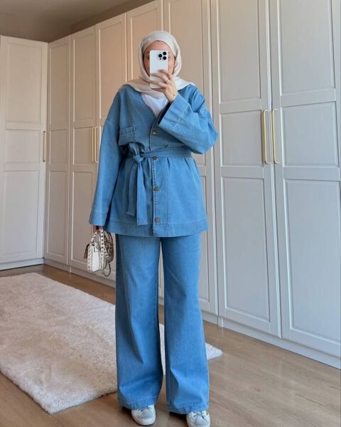 Bağlamalı Denim Takım 2 - mavi