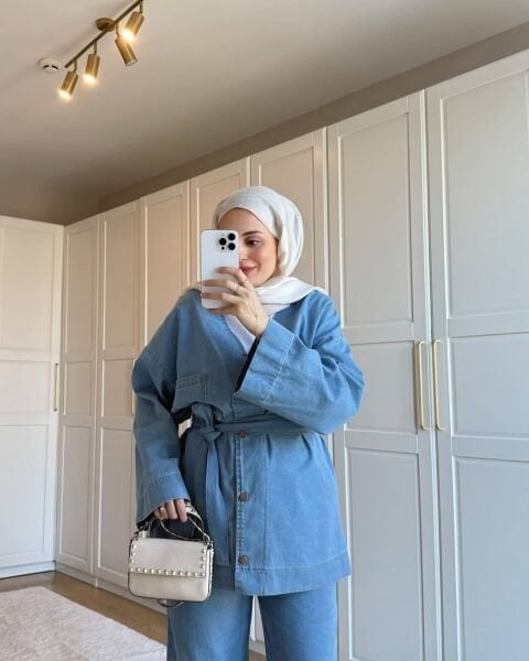 Bağlamalı Denim Takım 2 - mavi