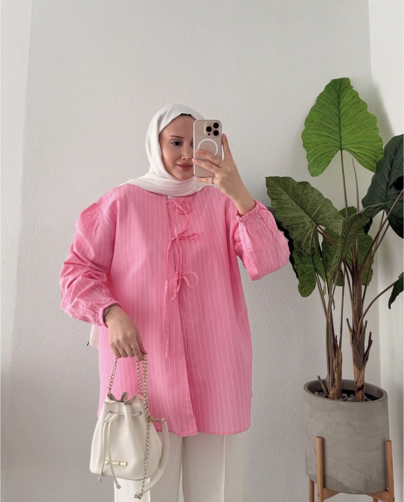 Bağcıklı Çizgili Gömlek pembe - 2