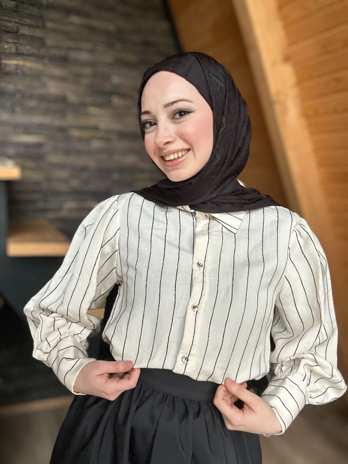 Düğme Detaylı Çizgili Gömlek siyah - xl