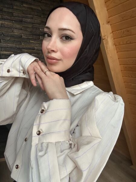 Düğme Detaylı Çizgili Gömlek lila - xl