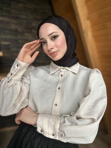 Düğme Detaylı Çizgili Gömlek lila - xl