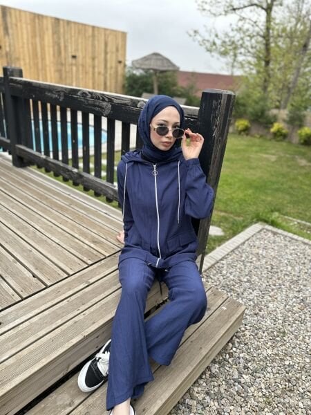 Cep Detaylı İkili Takım lacivert - m