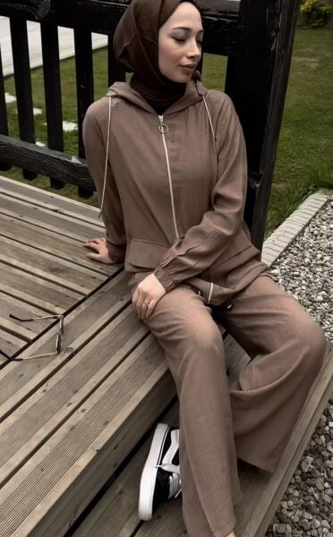 Cep Detaylı İkili Takım camel - xxl